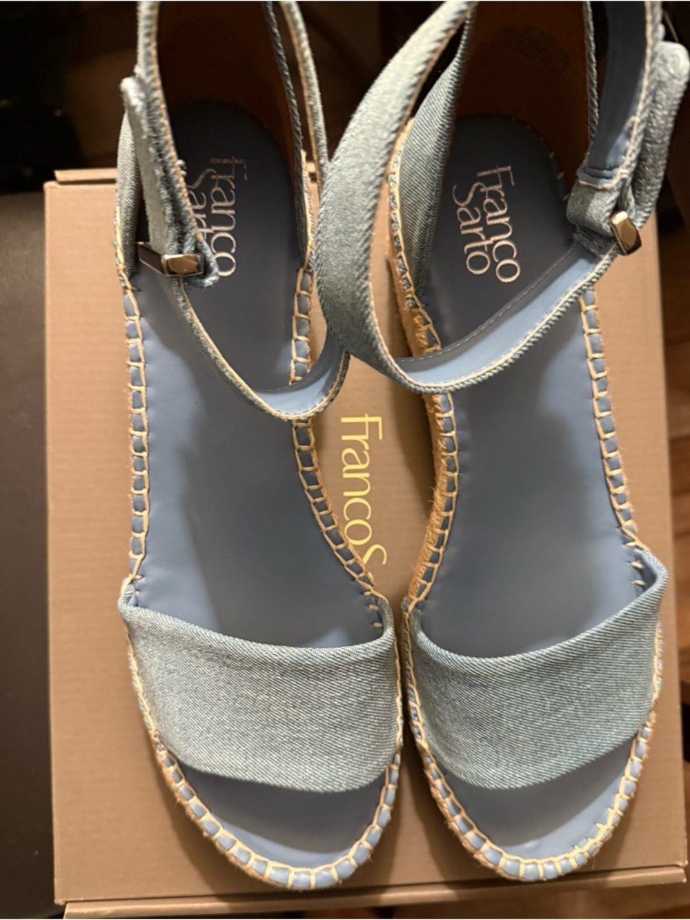 Franco Sarto Light Blue Denim Espadrille Wedge Sandals